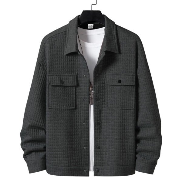 Men’s Casual Jacquard Plaid Baggy Shirt Jacket – Cotton Blend Long Sleeve Coat