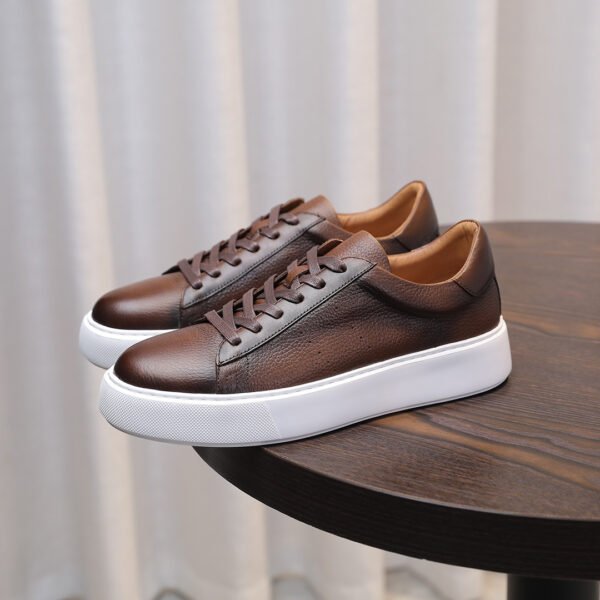 Men’s Top Layer Cowhide Shoes – Black & Coffee, Breathable Commute Casual