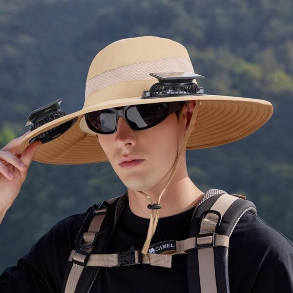 Men’s Solar Twin Fan Hat – Wide Brim Outdoor Cooling Cap for Summer