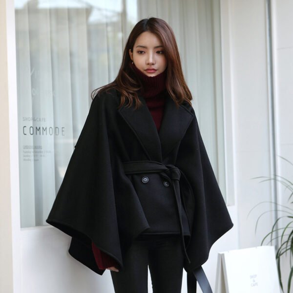 Elegant Lace-up Shawl Cape Thickened Woolen Coat – Temperament Commute Style