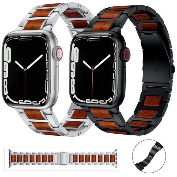 Creative Sandalwood & Stainless Steel Watch Strap – Unique Unisex Style for Apple Watch