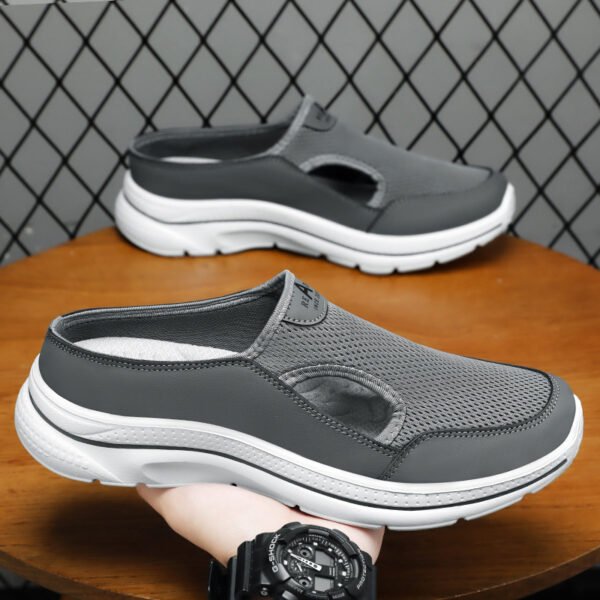 Men’s Hollow-Out Casual Half Slippers – Soft Bottom Breathable Slip-Ons
