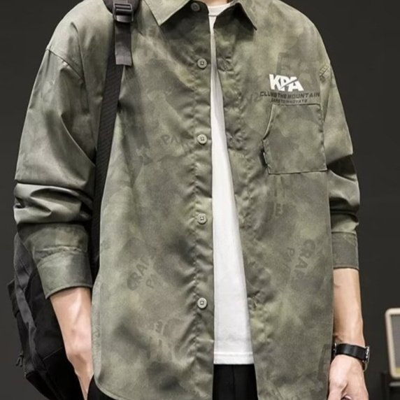 Men’s Japanese-Style Retro Camouflage Long Sleeve Linen Shirt