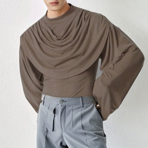 Men’s Slim Fit High Collar Long Sleeve T-Shirt – Stylish Swing Collar Pullover