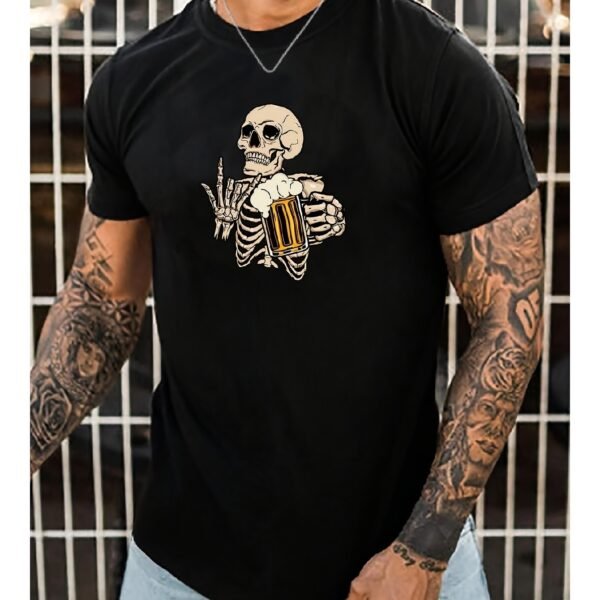 Skull Beer Pattern ShortSleeve TShirt A Fashionable Personalized And Casual MustHave Item