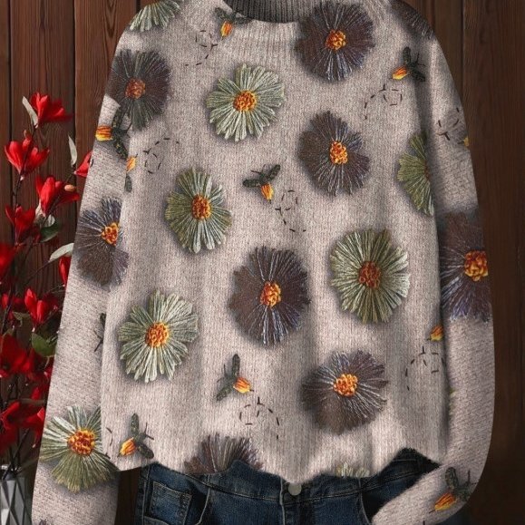 Western-Inspired Printed Sweater – Loose Fit, Slimming Design for Urban Chic