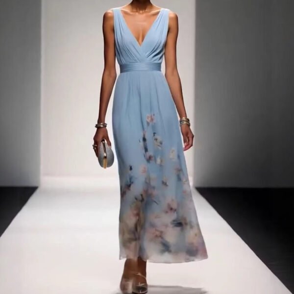 Evening Gown Elegant V-neck Cross-border Dress – Light Blue Elegance