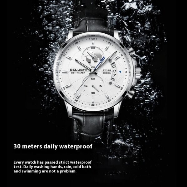 Business Three-Eye Timing Leather Luminous Watch with Steel Band – Elegant & Functional