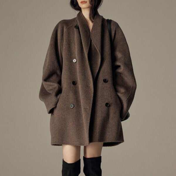 Elegant Double-Sided Wool Women’s Winter Coat – Medium Length, Loose Fit