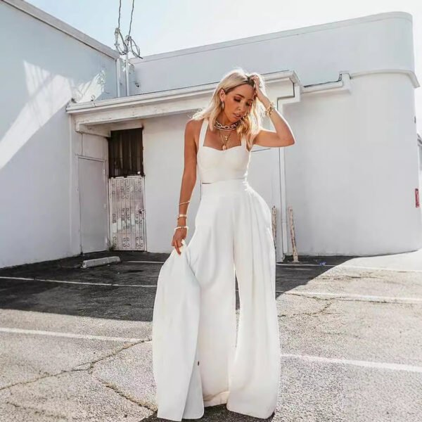 Effortless Chic: Spaghetti Strap Crop Top & Loose Trousers Set