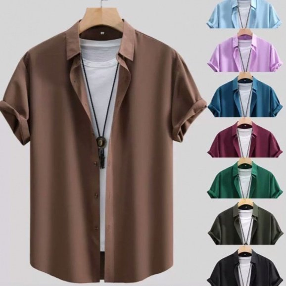 Men’s Solid Color Short-Sleeve Shirt – Lightweight Summer Cardigan Style