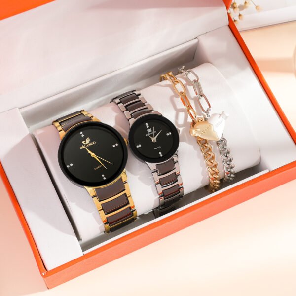 New Fashion Simple All-Match Couple Watch with Heart Bracelet Set
