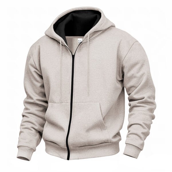 Men’s Warm Velvet-Lined Hooded Zipper Sweatshirt – Casual Long Sleeve Cardigan