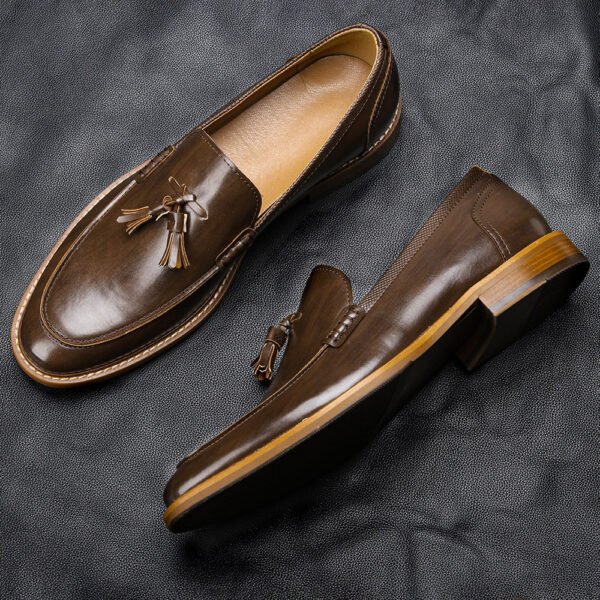 American Size Wood Grain Tassel Loafers – Formal Business Slip-On Shoes