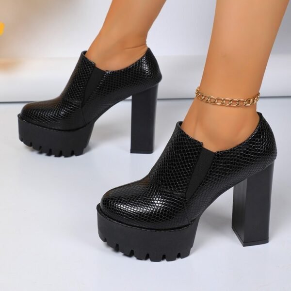 Women’s Plaid Lace-Up High Heels – European & American Style Thick Heel Low-Top Shoes