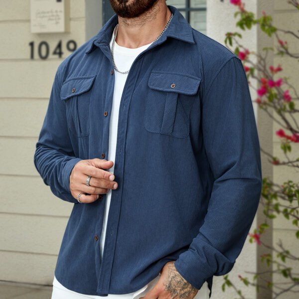 Men’s Retro Corduroy Utility Shirt Jacket – Thick Long Sleeve Outdoor Casual Coat
