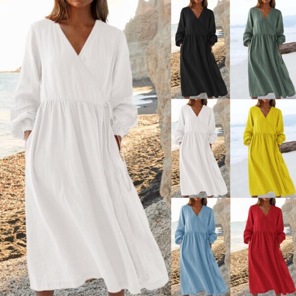 Breezy Comfort: Solid Color Loose Cotton & Linen Dress