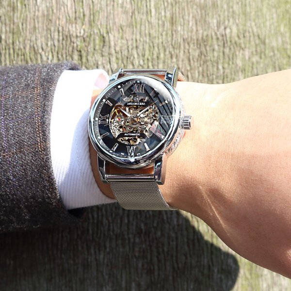 Automatic Mechanical Men’s Watch – Woven Mesh Strap & Luminous Dial
