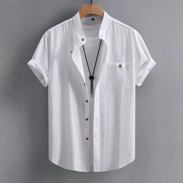 Men’s Comfortable Casual Short-Sleeve Shirt – All-Match Solid Color Cotton Cardigan