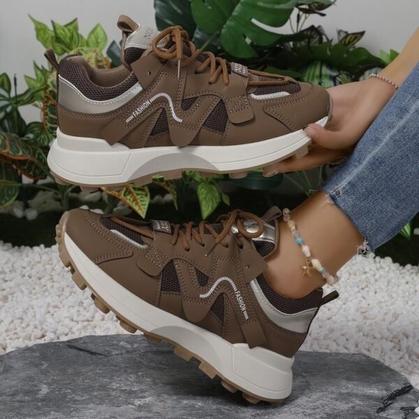 Women’s Chunky Platform Lace-Up Sneakers – European Style Height-Increasing Casual Shoes