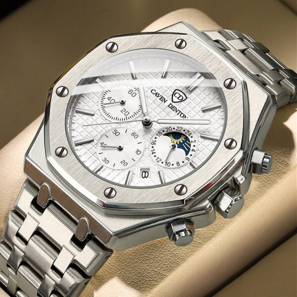 Waterproof Multi-function Moon Phase Men’s Steel Strap Watch