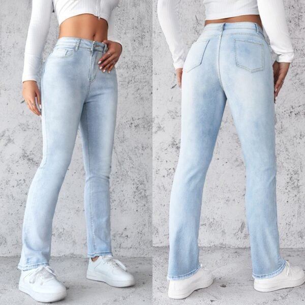 Women’s Straight Leg Slim Fit Jeans – Elegant & Simple Light Blue Denim