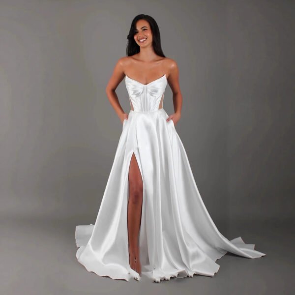 Elegant Satin Slit Pocket Wedding Dress – Sleeveless Bandage Gown