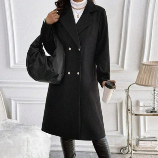 Women’s Solid Color Lapel Jacket – Long Sleeve, Knitted Casual Coat for Autumn & Winter