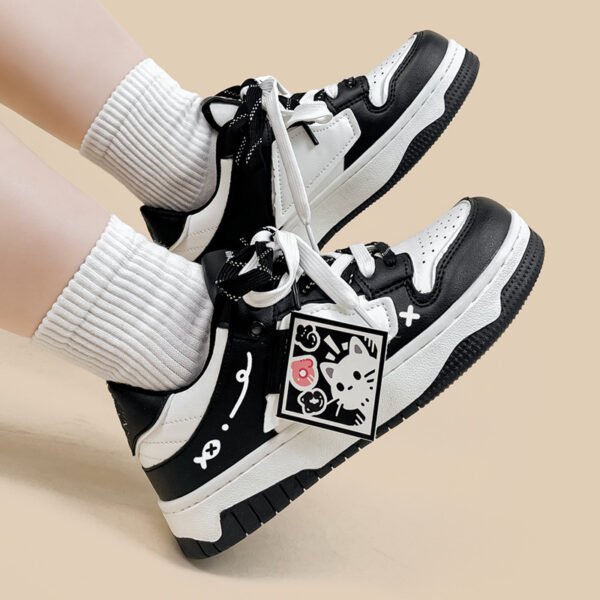 Trendy Women’s Black & White Cartoon Sneakers – Breathable Casual Low-Top Shoes