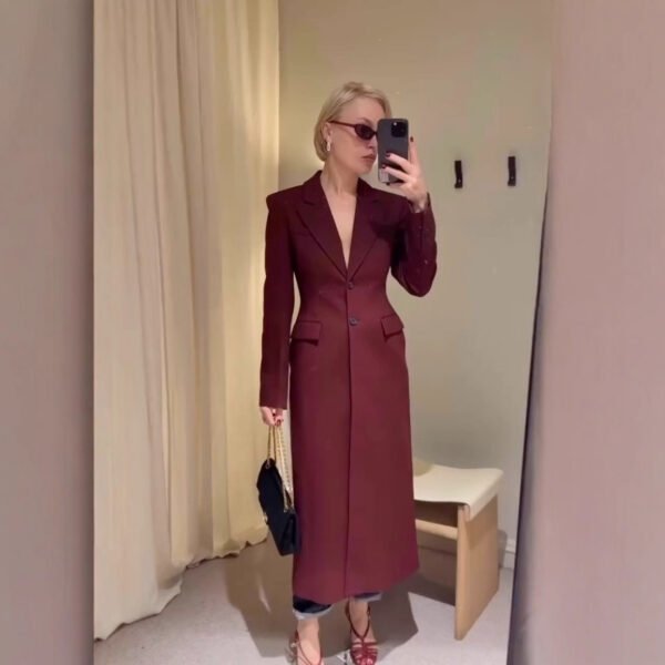 Women’s Slim Temperament Long Overcoat – Elegant European & American Style Outerwear