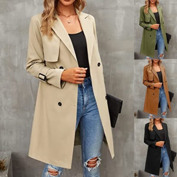 Women’s Double-Breasted Slim Fit Coat – Elegant Overcoat in Solid Colors