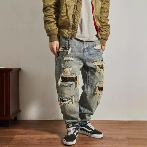 Men's Distressed Tapered Jeans – Loose Fit Straight-Leg Denim for Casual Style