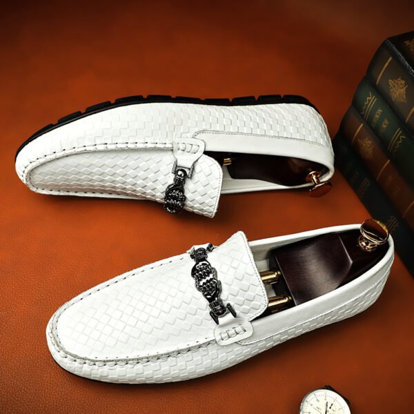 Men’s White Lazy Doug Leather Shoes – British Style Casual Slip-ons for Spring & Summer