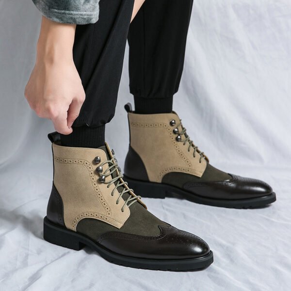 Men’s Plus Size Motorcycle Boots – Lace-Up Wedge Heel Leather Fashion
