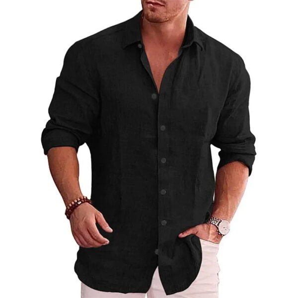 3D Printed Men’s Solid Color Slim Lapel Shirt – Casual Long Sleeve Cardigan