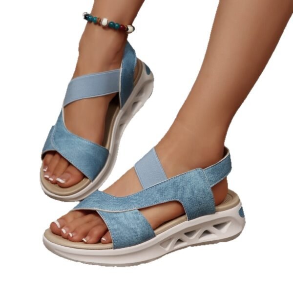 Women’s Casual Cloth Platform Beach Sandals – Comfortable Elastic Band Design