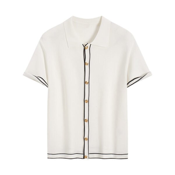 Simple Cardigan with Contrast Color Lapels – Classic Old Money Style, All-Match Short Sleeve