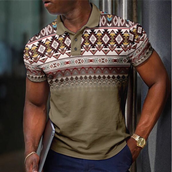 Men’s Striped Button-Up Polo Shirt – Loose Fit Short Sleeve with Asymmetric Design