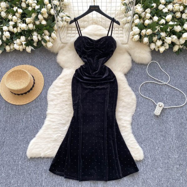Chic Women's Pleated High-Waist Bodycon Suspender Dress