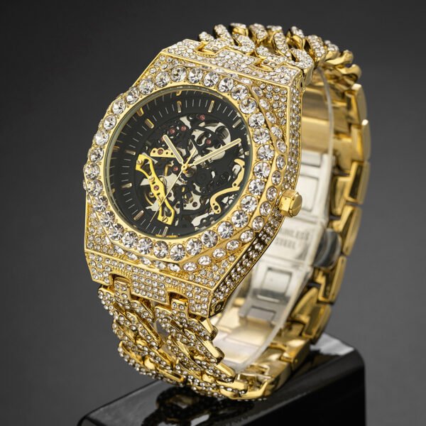 Men’s Hip Hop Diamond Watch – Cuban Link Style, Gold/Silver, Bold & Icy