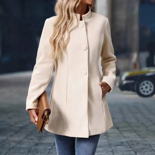 Women’s Pocket 3-Breasted Slim Coat Jacket – Apricot Solid Color