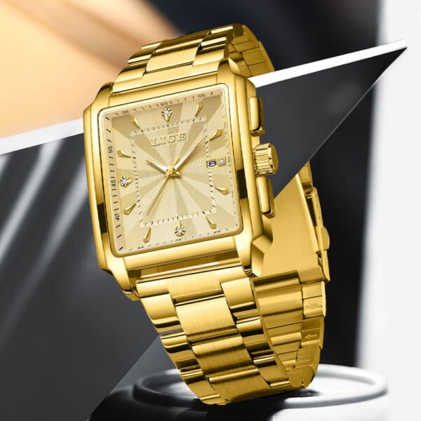 Men’s Square Large Dial Watch with Steel Belt – Minimalist Fashion Statement