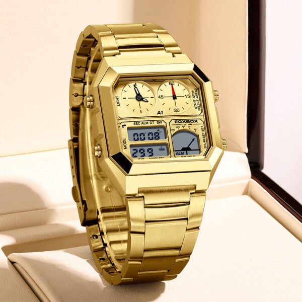 Dual Display Multifunctional Waterproof Alarm Clock Luminous Sports Chronographe Watch for Men
