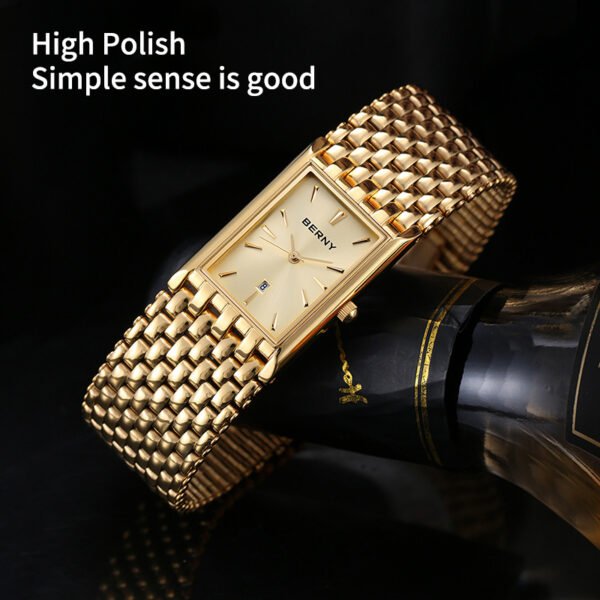 Ultra-Thin Waterproof Quartz Couple Watch – Rectangular Dial with Stainless Steel Band
