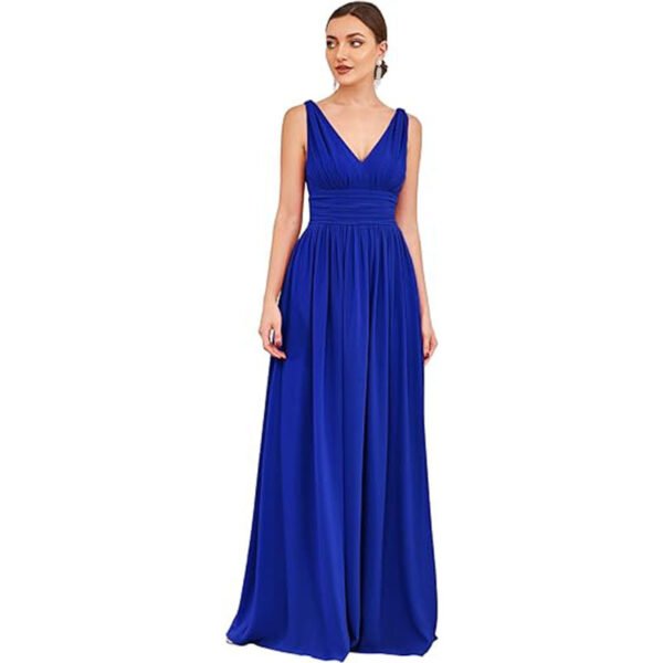 Elegant Deep V-Neck Chiffon Maxi Dress – Sleeveless Formal Gown for Weddings
