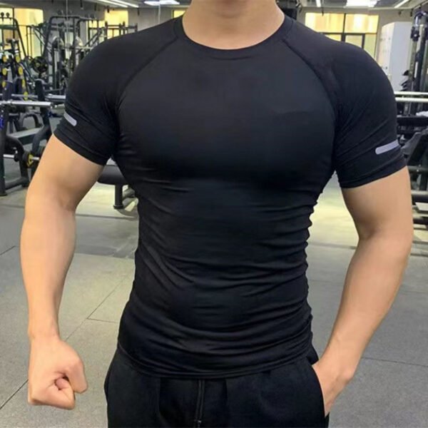 Men’s Reflective Stripe Compression T-Shirt – Slim Fit Stretch Short Sleeve