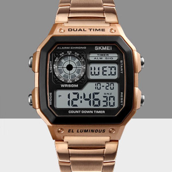 Business Steel Belt Electronic Watch – Double Display Multi-Function Sports Watch