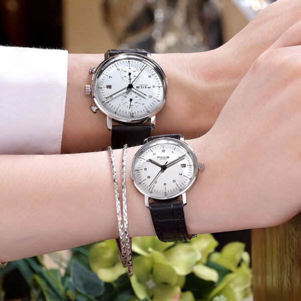 Elegant Waterproof Leather Watch Set for Couples – Minimalist & Timeless Style