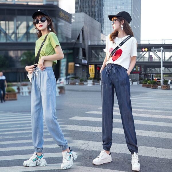 Casual Slimming Tapered Cropped Harem Pants – Artistic Retro Style with Ice Cream Colors