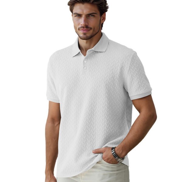 Men’s Jacquard Polo Shirt – Solid Color Short Sleeve Casual Tee